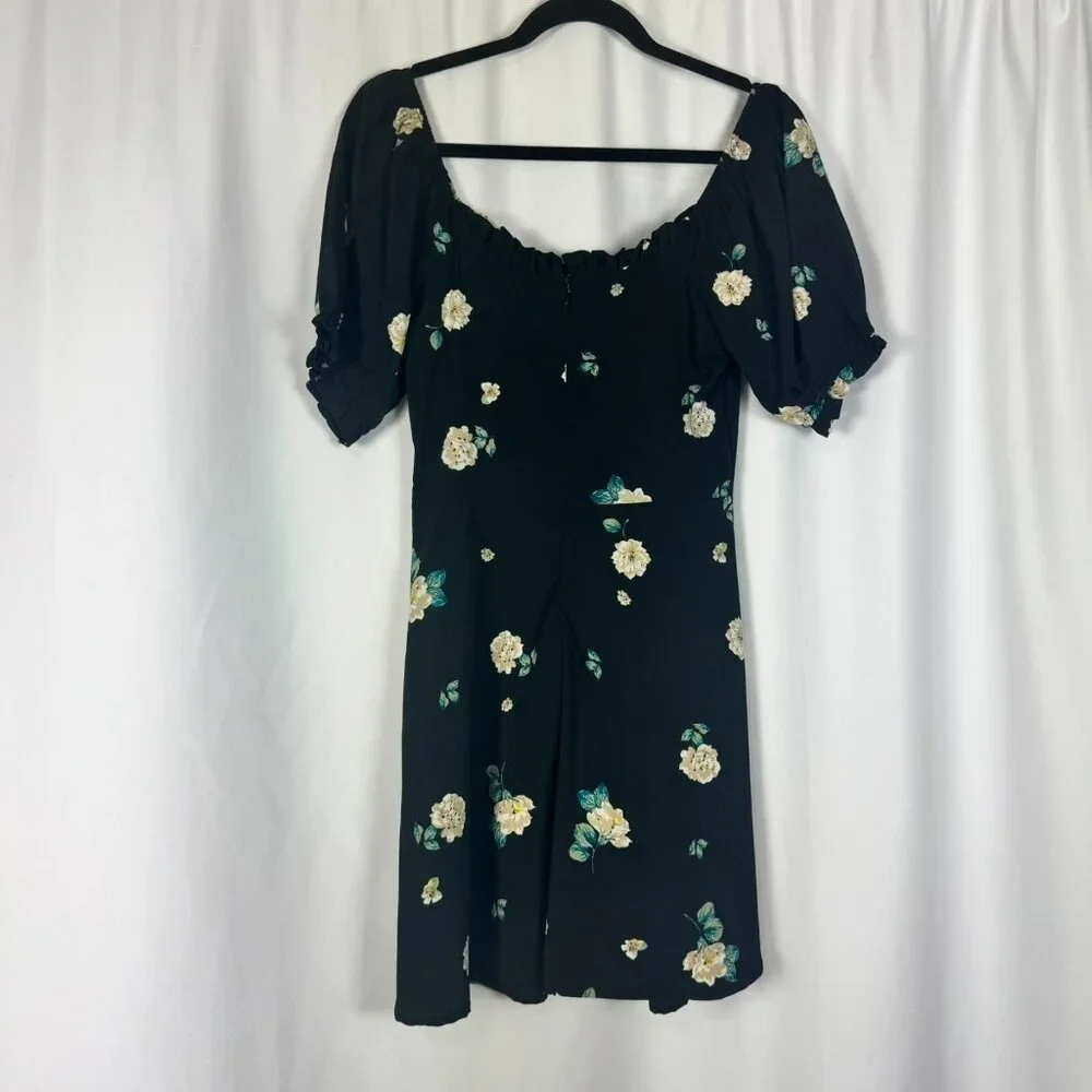Black Floral Off the Shoulder Corset Style Mini Dress Fairy Whimsigoth Cottage S